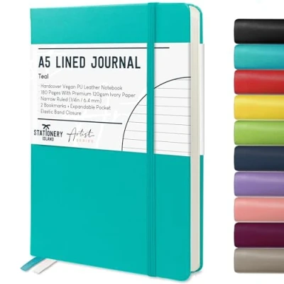 Afbeelding van STATIONERY ISLAND Notitieboek, A5, gelinieerd, hardcover met hoogwaardig 120 g/m² dik papier, 180 gelinieerde pagina&#039;s harde kaft voor schrijven, werk, studie, planning, dagboek