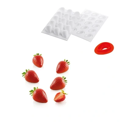 Afbeelding van Silikomart Siliconen Bakvorm Aardbei (15x) 4,8cm +cutter
