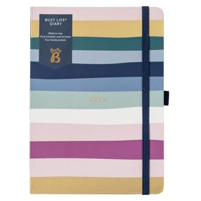 Afbeelding van Busy B Life Weekplanner 2025 voor studenten, leraren, werk en meer, met dubbel schema, jaarkalender, pennenvakken elastische sluitband (motief