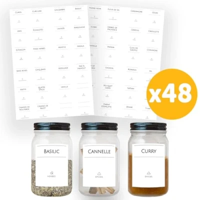 Afbeelding van AVERY 48 minimalistische kruidenetiketten voor bokalen, klaar gebruik, formaat 45 x 37 mm