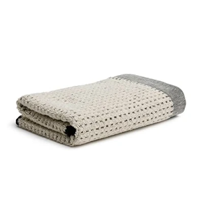 Afbeelding van MÖVE Eden Handdoek met piqué structuur buiszoom, 50 x 100 cm, Made in Germany, 80% katoen/20% linnen, natuur/zwart (beige)