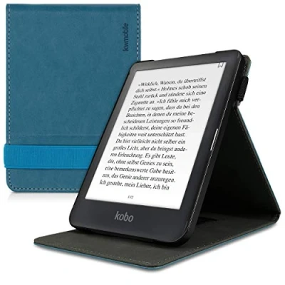 Afbeelding van kwmobile E reader hoesje geschikt voor Kobo Clara HD hoes flip case van kunstleer Ereader cover met handgrip en stand In petrol