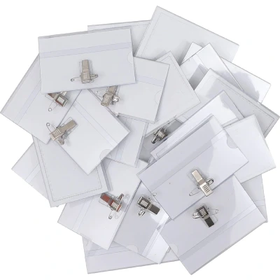 Afbeelding van Belle Vous Badgehouder van kunststof, horizontaal, met klem (100 stuks) 90 x 56 mm badge voor verpleegsters, scholen, bedrijven, conferenties en bezoekers transparant pvc, waterdicht