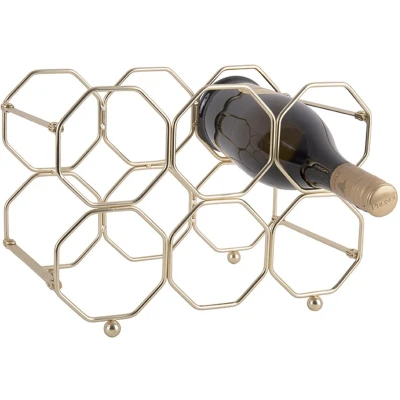Afbeelding van Present Time Wijnrek Honeycomb IJzer Goud, opvouwbaar 31x16,5x22cm