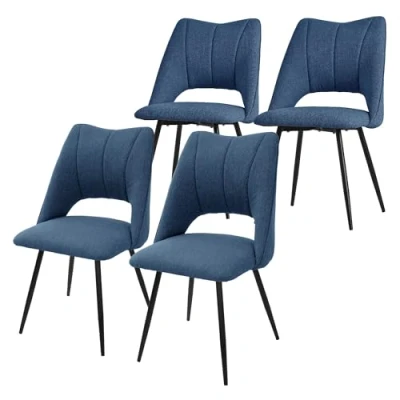 Afbeelding van Eetkamerstoel set van 4 blauw gestoffeerd incl. montagemateriaal Gestoffeerde stoel Keukenstoel ML design