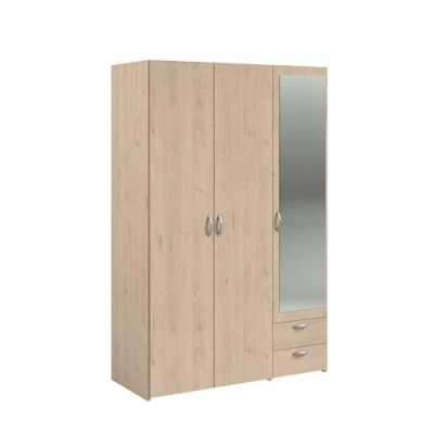 Afbeelding van VARIA kast Eiken en wit decor 3 deuren 2 laden Rechterdeur met spiegel 120,3 x 185 51,7