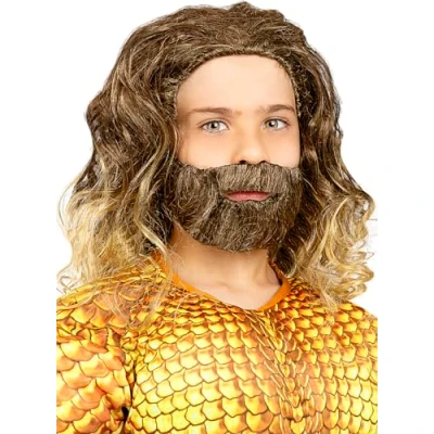 Afbeelding van FUNIDELIA Aquaman pruik met baard voor jongens Superhelden Bruin