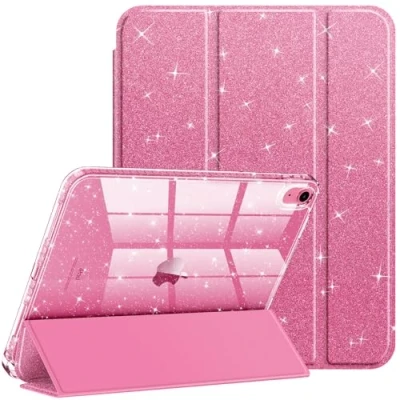 Afbeelding van Fintie Étui pour iPad 10e génération 2022 10,9&quot; avec porte stylo, coque arrière transparente brillante, rose