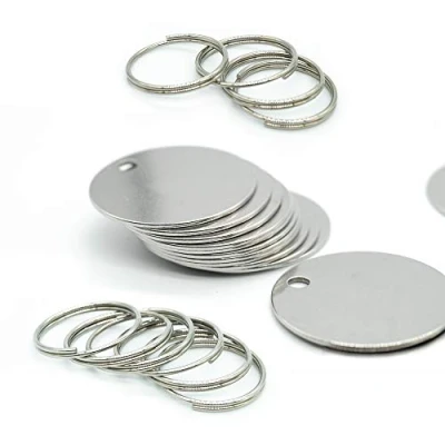 Afbeelding van 25 stuks 3 cm ronde blanco etiketten van roestvrij staal met splitring