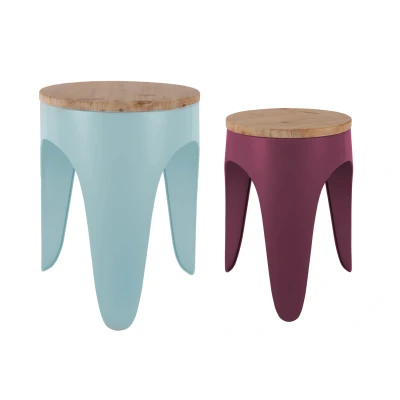 Afbeelding van Leitmotiv Kruk Set Double Funky Soft blue &amp; dark mauve