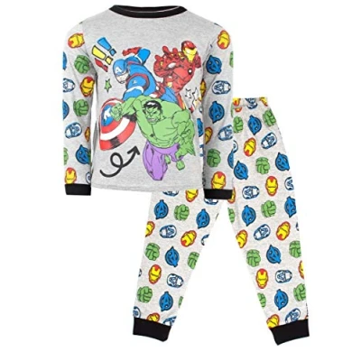 Afbeelding van Marvel officiële Avengers pyjamaset, verkrijgbaar van 3 tot 10 jaar, pyjama met lange mouwen, kostuum 100% katoen, goederen,, Zwart/Grijs