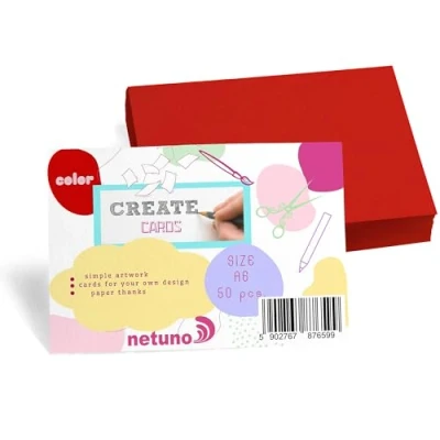 Afbeelding van Netuno 50 x rode Bristol karton A6 105 148 mm 250 g kaart knutselpapier kleurrijk knutselkarton blanco kaarten gekleurd set doe het zelf creatieve