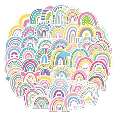 Afbeelding van regenboogstickers, 50 stuks, kleurrijk, vinyl, voor kantoor, laptop, waterfles (regenboog)