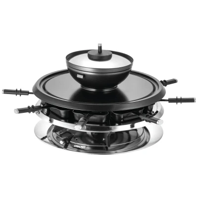 Afbeelding van Unold Raclette Gourmetstel 8 fonduevorkjes, pannen, Anti aanbaklaag, Traploze temperatuurregeling RVS, Zwart