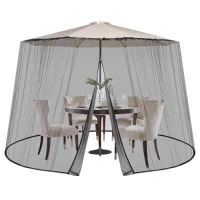 Afbeelding van Sekey Vliegengaas, verstelbaar, voor parasol van 250 300 cm, terras, muggennet, 2 deuren met ritssluiting, muggennet parasol, 2,5 m hoog, zwart