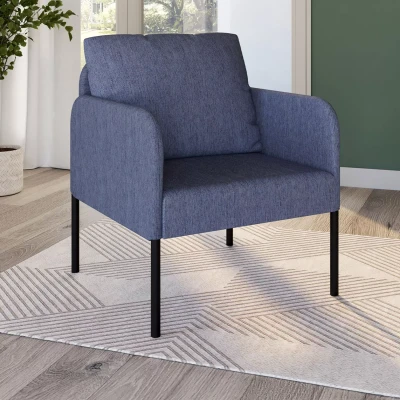 Image de Fauteuil AUGUSTE tissu bleu pieds métal noir
