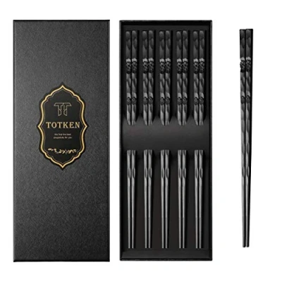 Afbeelding van TOTKEN 5 paar hoogwaardige glasvezelstokjes, vaatwasmachinebestendig, antislip, herbruikbaar, met geschenkdoos (antieke bloem)