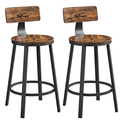 Afbeelding van VASAGLE LBC076B01 industriële barkruk, set van 2, keukenbarstoelen, met rugleuning, stalen frame, hoogte zitting 62,5 cm, eenvoudige montage, stijl, rustiek bruin en zwart