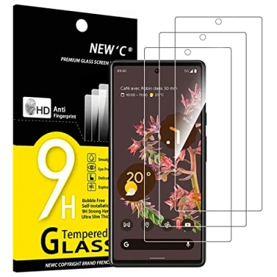 Afbeelding van NEW&#039;C Displaybeschermfolie van gehard glas voor Google Pixel 6, krasbestendig, zonder luchtbellen, extreem robuust (0,33 mm HD ultra transparant), hardheid 9H, 3 stuks