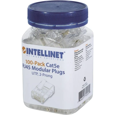 Afbeelding van Intellinet Kabel verpakking van 100 stuks Cat5e modulaire RJ45 stekker UTP 2 voudige klem voor gevlochten draad stekkers per pot 790055