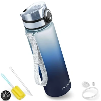 Afbeelding van My Vesperbox Minny Drinkfles voor kinderen, lekvrij, 500 ml, met rietje of zeef, lichte Tritan waterfles, BPA vrij, de kleuterklas, school (500 blauw kleurverloop)