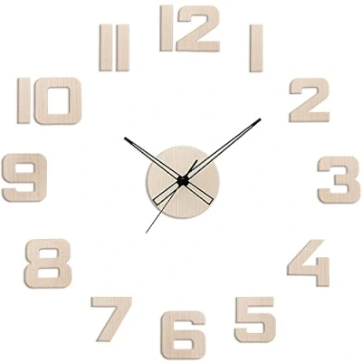 Afbeelding van PRIM Veneer DIY houten wandklok, gemaakt in de EU, wanddecoratie, diameter 600 1000 mm, 3D cijfers, groot XXL, wandklok voor keuken, slaapkamer