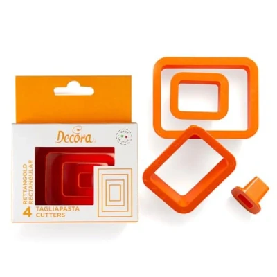 Afbeelding van Decora 0255309 4 delige set rechthoekige kunststof uitsteekvormpjes, ideaal voor het maken van suikerpasta of rubber, Made in Italy, origineel design, stuks