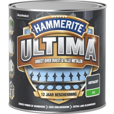Afbeelding van Hammerite Ultima Metaallak Mat Antraciet 0,25 liter Kunststof &amp; metaal verf