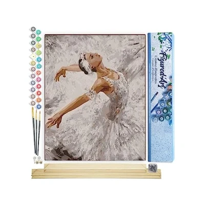 Afbeelding van Figured&#039;Art Schilderen op Nummer Volwassenen canvas Mooie ballerina Handwerk acrylverf Kit DIY Compleet 40x50cm met houten lijst