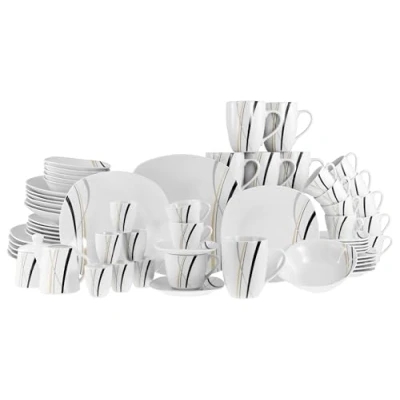 Afbeelding van CreaTable, 22537, Square City Line serie, 62 delige serviesset voor 6 personen, combiservice van porselein, vaatwasmachinebestendig en magnetronbestendig, kwaliteitsproductie