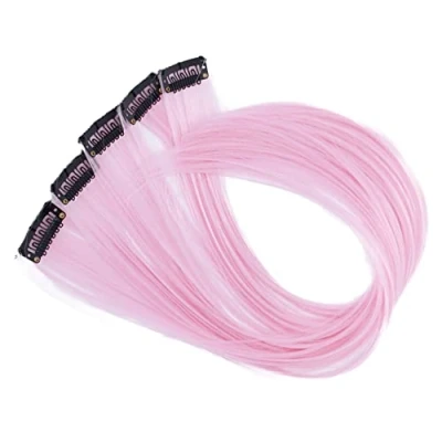 Afbeelding van CAISHA 60 cm Kleurrijke Strengen Clip Extension Steil Haar Lang Haarstukje Baby Roze BST126