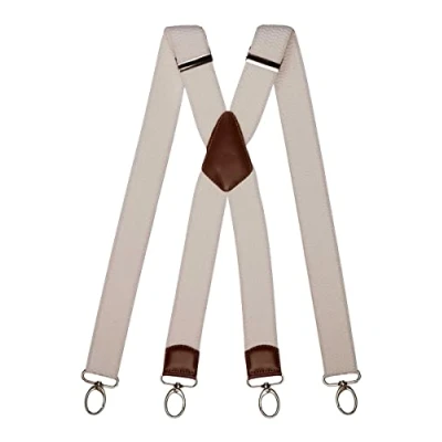 Afbeelding van Olata 4 cm brede multifunctionele bretels met karabijnhaak en bruin leer, Wit.