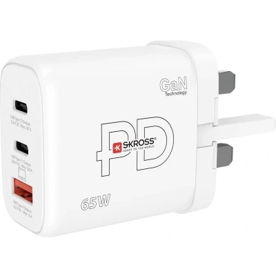Afbeelding van Skross Power Charger 65W PD GaN UK USB oplader Binnen Uitgangsstroom (max.) 3.25 A Aantal uitgangen: 3 x 2.0 bus A, C