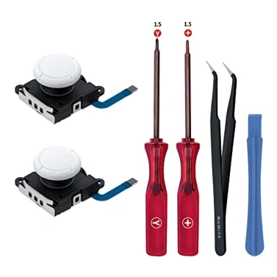 Image de Tolesum Joysticks Analogiques 3D de Remplacement pour Manette NS Switch/Switch OLED Joy Con/Switch Lite,Thumb Stick Capuchons avec Tournevis Kit d&#039;outils Reparation Blanc