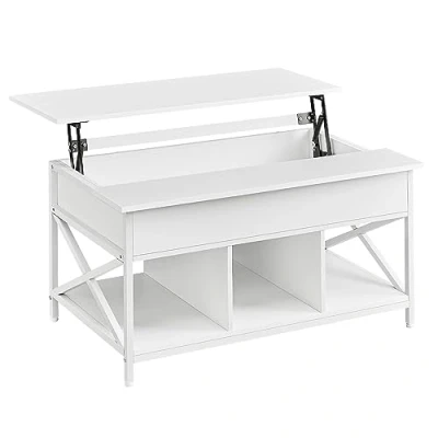 Afbeelding van VASAGLE LCT205W46 Salontafel, in hoogte verstelbaar, open en verborgen opbergruimte, x stangen, 60 100 (48 62) cm, sneeuwwit/wit