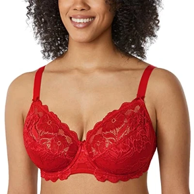 Afbeelding van DELIMIRA Damesbeha met volledige cup, kant, ongevoerd, tule beugel, lippenstift