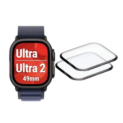Afbeelding van Displex Unbreakable Full Cover Smart Glass Apple Watch Ultra/Ultra2 (49mm), 2 Pack, Thin, Edge to Edge, Eco Mount, Schermbeschermer, Smartwatch, Transparant, Apple, Gehard glas