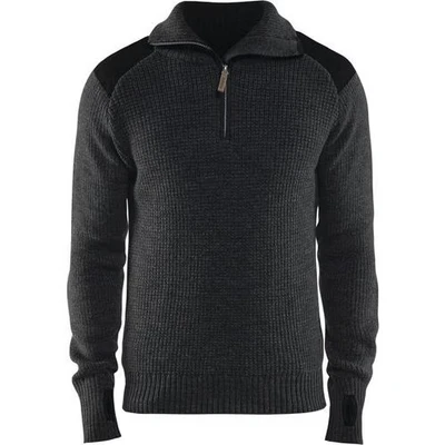 Image de Sweat en laine col zippé gris foncé/noir