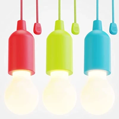 Afbeelding van greate. 3 stuks led lampen op batterijen Pull Light 1 W met trekschakelaar inbegrepen warm wit draadloos licht ideaal beweegbaar voor tuin, tent, camping, kledingkast