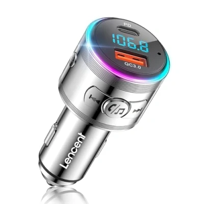 Afbeelding van LENCENT FM zender, Bluetooth 5,3, sigarettenaansteker, auto, snellader, PD 20 W, type C+, QC3.0, hifi geluid met ruisonderdrukking, handsfree bellen en spraakassistenten, volledig van metaal