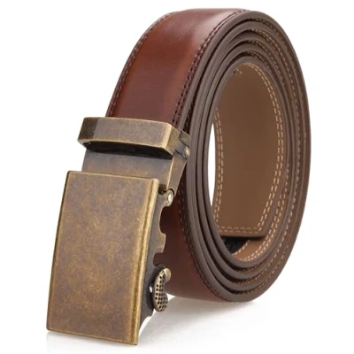 Afbeelding van Nelbons Herenriem, leren riem voor heren, verstelbare ratel, automatische gesp, breedte: 3,5 cm, Bruin A1