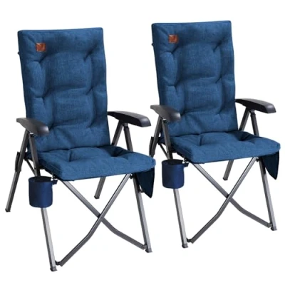 Afbeelding van EVER ADVANCED Opvouwbare campingstoel met rugleuning in 4 standen verstelbaar tot 150 kg, 6 cm dik, gestoffeerd, zijvak, bekerhouder, tuinstoel, hoge rugleuning, stoel