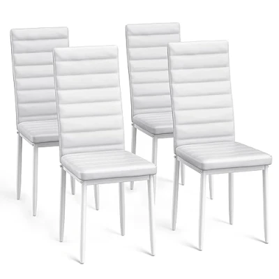 Afbeelding van Bealife Eetkamerstoelen met hoge rugleuning, kunstleer, modern, set van 4, wit