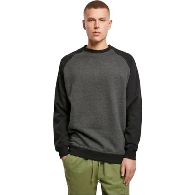 Afbeelding van Build your Brand Raglan Crewneck BY076 Charcoal (Heather)/Black