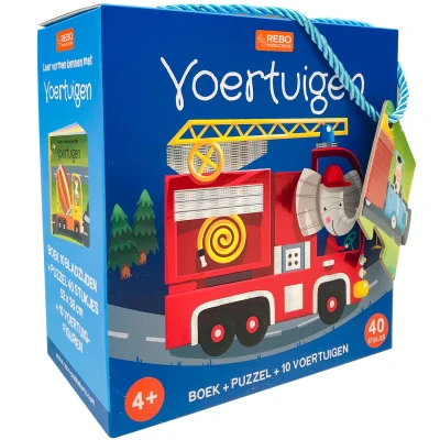 Afbeelding van Uitgeverij rebo box voertuigen boek, puzzel en speelvoertuigen