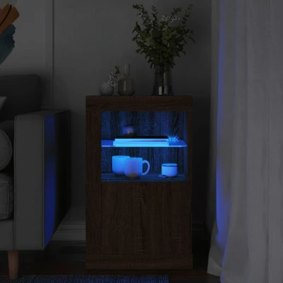 Afbeelding van Bijzetkast met LED verlichting bewerkt hout bruineikenkleurig