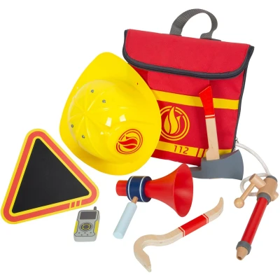 Afbeelding van Small Foot Brandweerman Rugzak met Houten Brandweer Attributen, 8dlg.