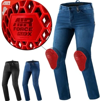 Afbeelding van SHIMA RIDER Motorbroek voor heren, goedgekeurd, kniebeschermers, AIRFORCE, motorbroek, jeans, textiel, bescherming, kniebescherming, versterkt, Airflow grote maat (heren, blauw, 32/32)