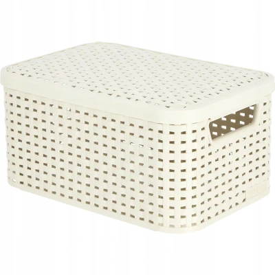 Afbeelding van Mand met deksel S Vintage wit