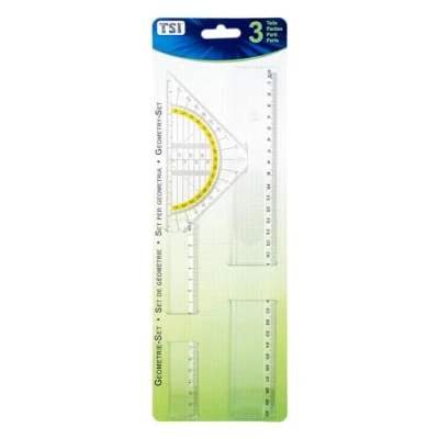 Image de TSI Kit de dessin 3 pièces avec règle 17 cm + 30 et équerre 16 Transparent Art. 46293